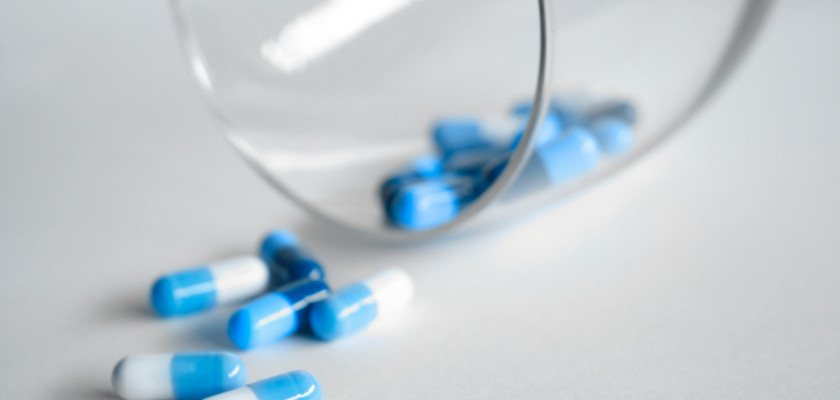 Blue and White Medication Pill